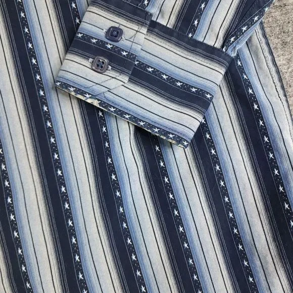 Luchiano Visconti Shirt XL Long Sleeve Button Up Blue Striped Flip Cuff Casual - Picture 3 of 11